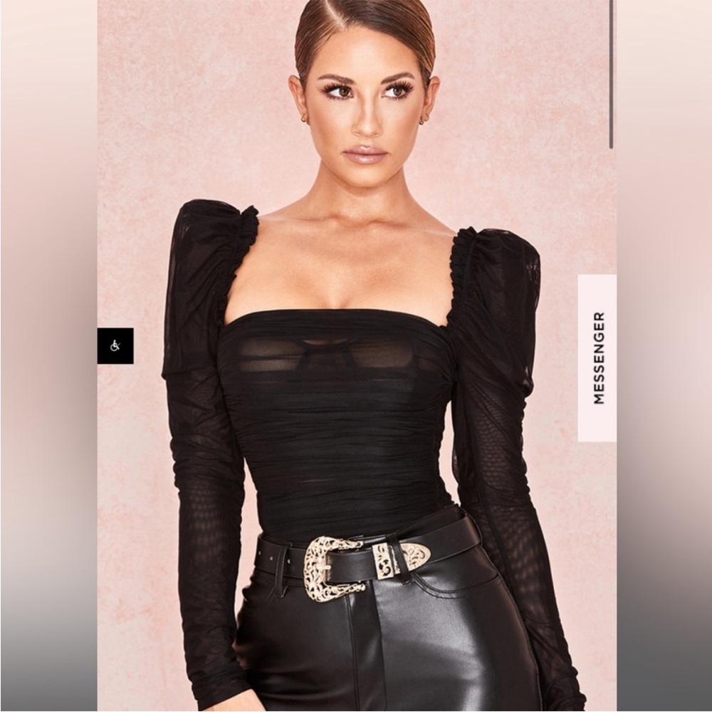 House of CB black mesh ruched bodysuit top